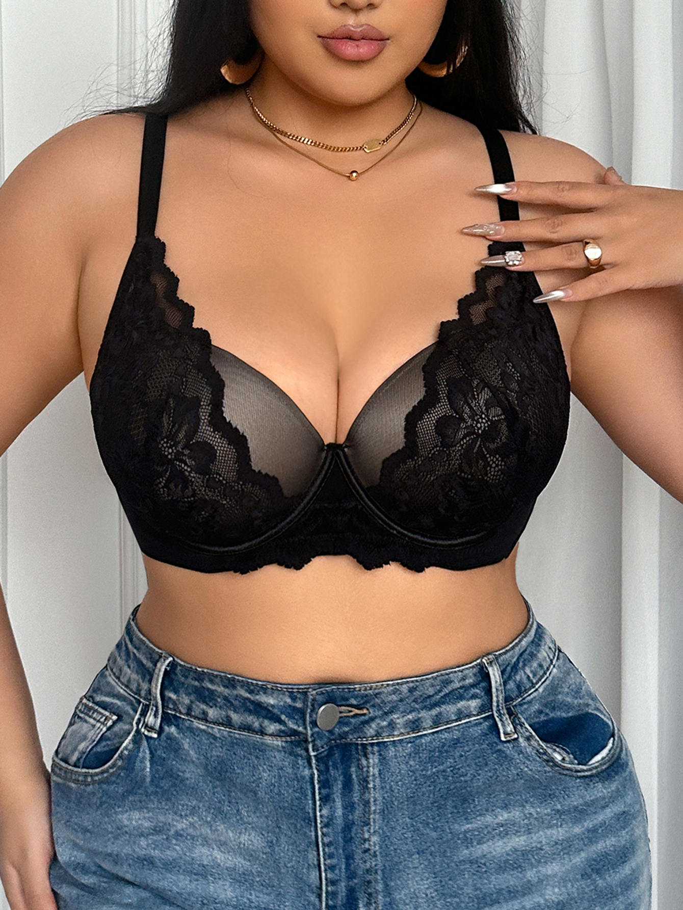 Wide Strap Plus Size Women Bra - Push Up Bra Padded 评论和价格